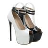 Fashion 2025Fashion Design Double Buckle Strap Platform Sandals Women Pumps Sexy Peep Toe 16.5CM Super High Heels Stripper Shoes White