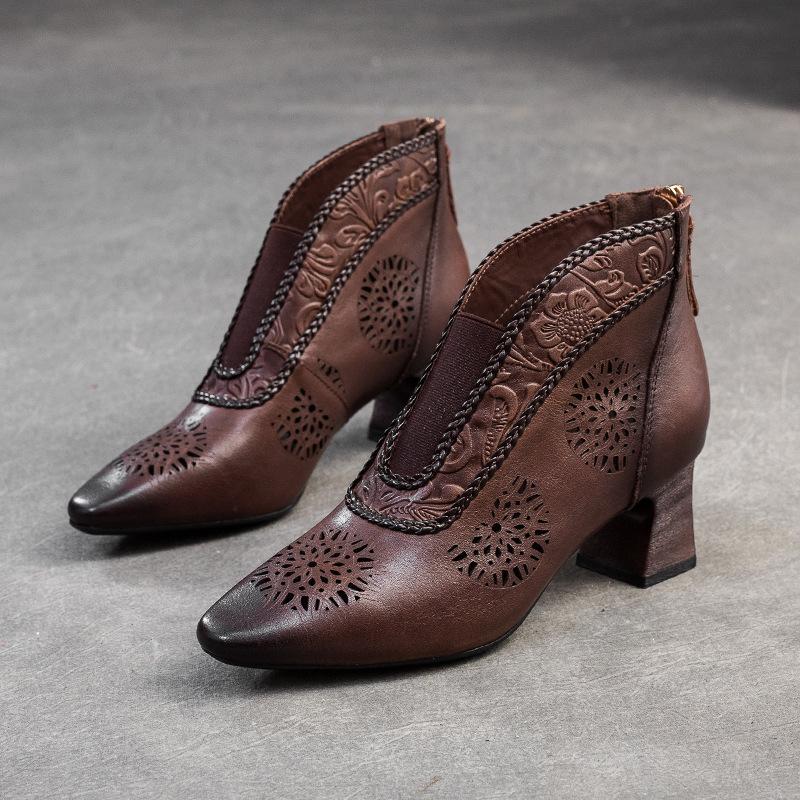 

Модные GKTINOO 2024 Летние Новые Сандалии Натуральная Кожа Дышащие Ботильоны с Перфорацией Ретро Заостренный Носок Высокий Каблук Повседневная Женская Обувь 5