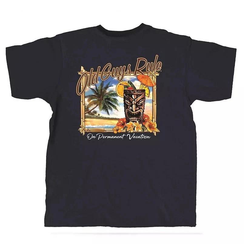 New OLD GUYS RULE T Shirt PERMANENT VACATION, TIKI, NAVY BLUE 3XL