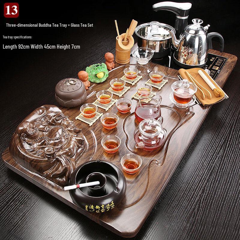 Automatic Kung Fu Tea Set with Glass Teapot and Ceramic Tray