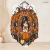 Women Plus Size Round Neck Long Sleeve T Shirt White Orange Cute Cat Pumpkin Carriage Printed Asymmetric Hem