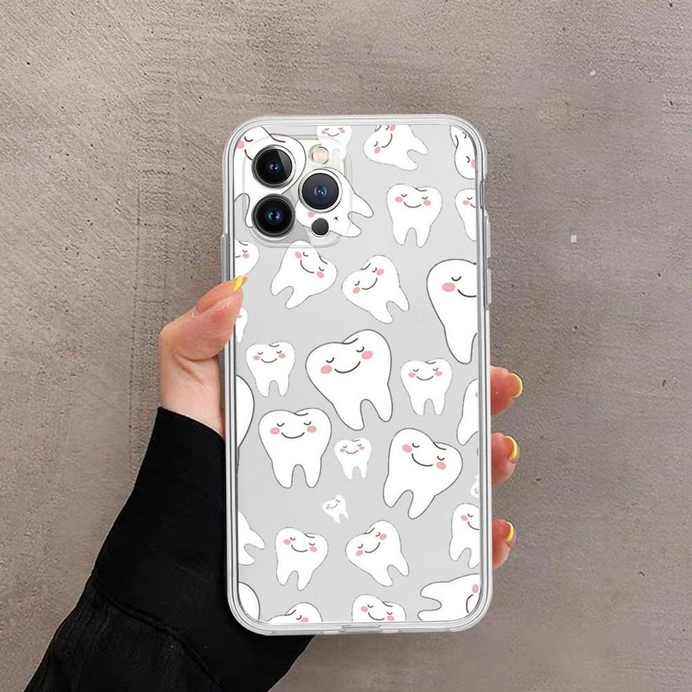 Teeth cute cartoon Phone Case For iPhone 15 13 14 Pro Max XS XR 12 11 Pro 13 Mini 6 7 8 Plus Soft Clear Back Cover