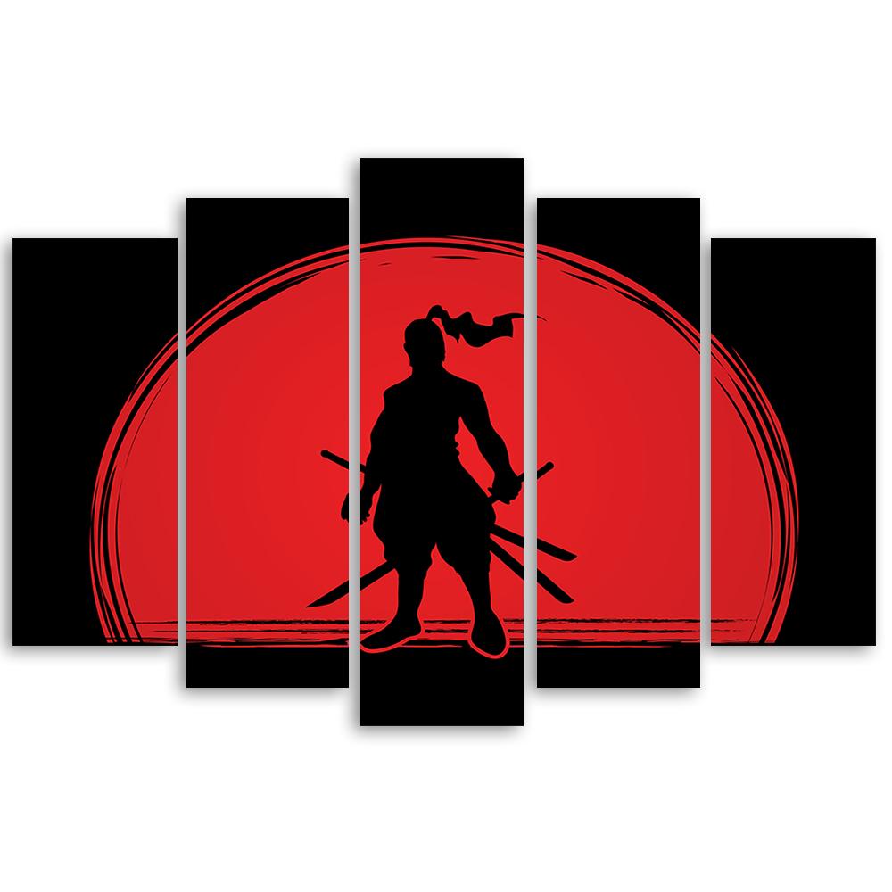Five Piece Picture Canvas Print Samurai Japan Sun