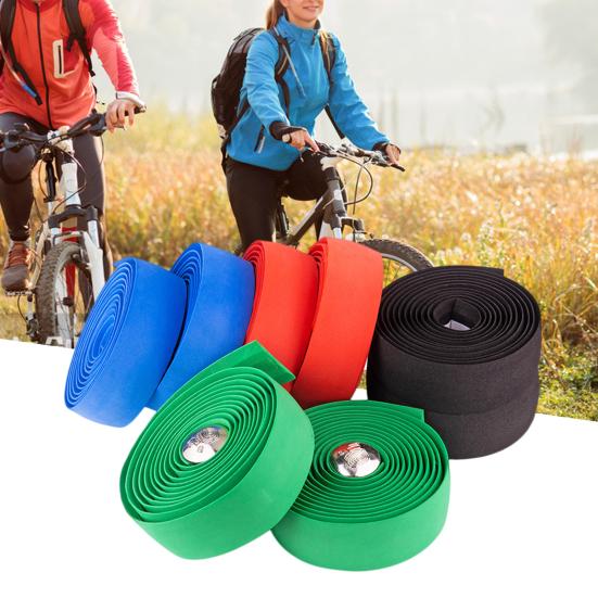 2Pcs Road MTB Bike Handlebar Anti-skid Tape Cycling Damping Straps with 2 Plugs