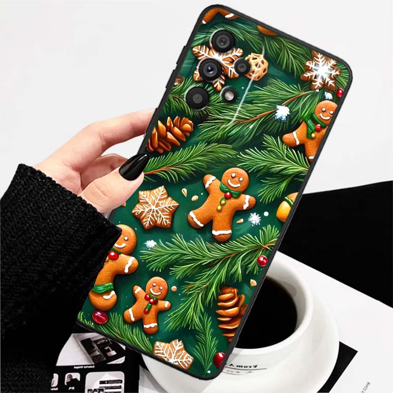 Christmas Cartoon Pattern Phone Case For Samsung A73 A72 A71 A55 A54 A53 A52 A51 A13 A22 A16 A15 A12 A14 A26 A07 5G Black