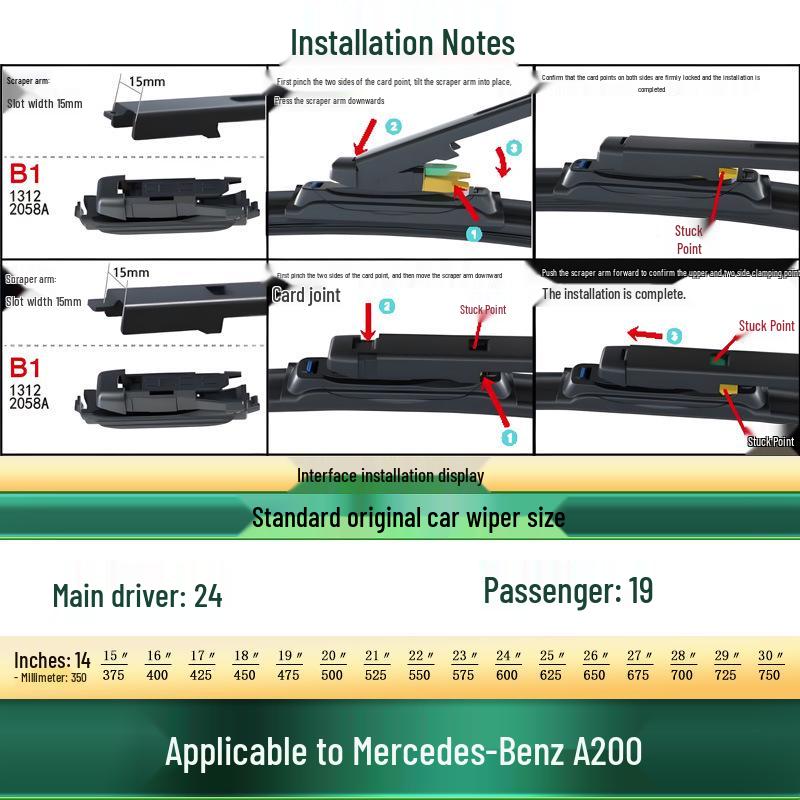 

Mercedes-Benz A200/A200L Frameless Silent Wiper Blade - Multi-functional Dedicated Rubber Strip.