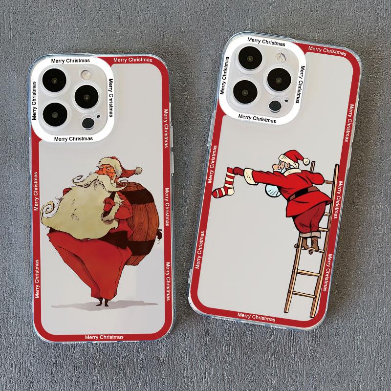 Coques de téléphone transparentes de luxe dessin animé Noël pour IPhone 11 12 13 Pro Max 14 15 Pro Max Plus X XR XS Simple Père Noël Coque transparente