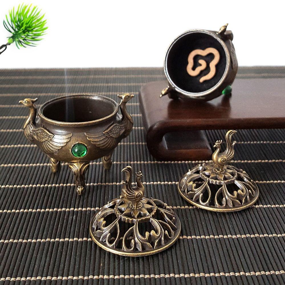 Alloy Incense Burner Stick Holder Hollowed Out Patterns Sandalwood Lotus Incense Censer Auspicious Retro Three Legged Stove
