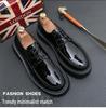 2025 Men's Chunky Glossy Leather Lace-up Casual Shoes with Thick Sole & Square Heel