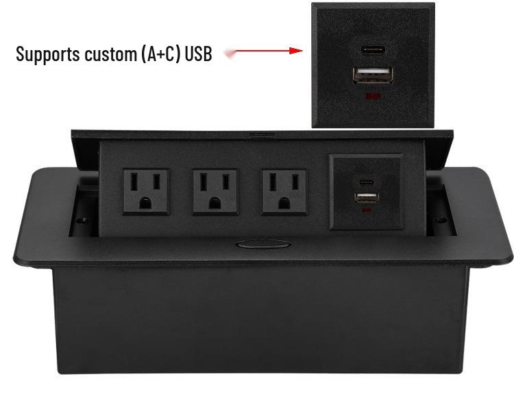 Hidden Pop-up Desktop Power and USB Charging Socket for Conference Tables (US Standard)