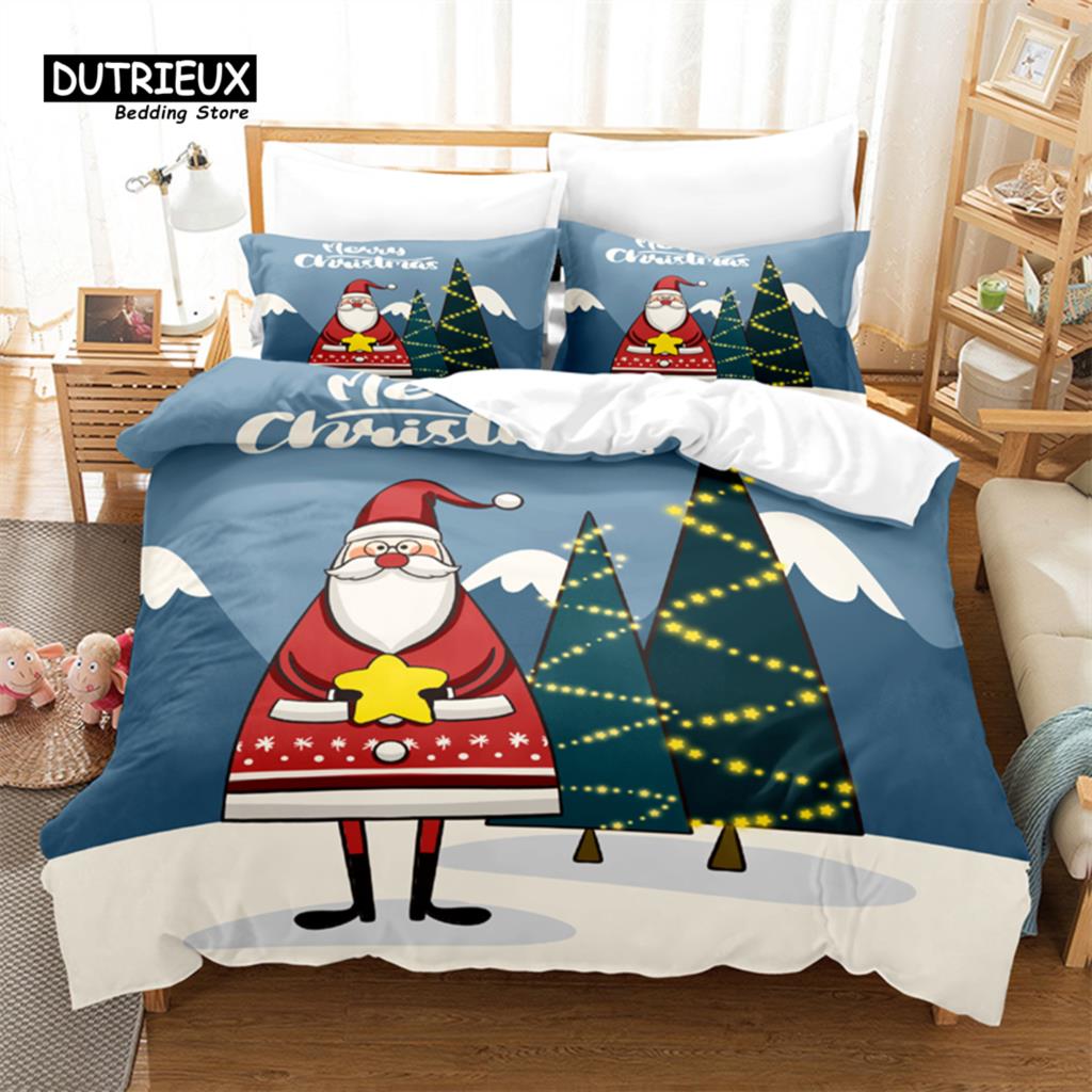 Świąteczny Zestaw Pościeli, Zestaw Poszwy na Kołdrę ze Świętym Mikołajem, Miękka Wygodna Oddychająca Poszwa na Kołdrę, Do Dekoracji Sypialni Pokoju Gościnnego
