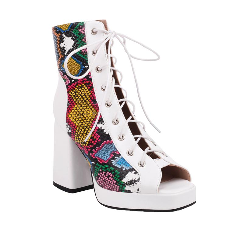 

FOREADA Женские сандалии Пип-то носок Толстый высокий каблук Платформа Вышивка Шнуровка Комфортные ботильоны Женская модная обувь Лето Черный 46 39