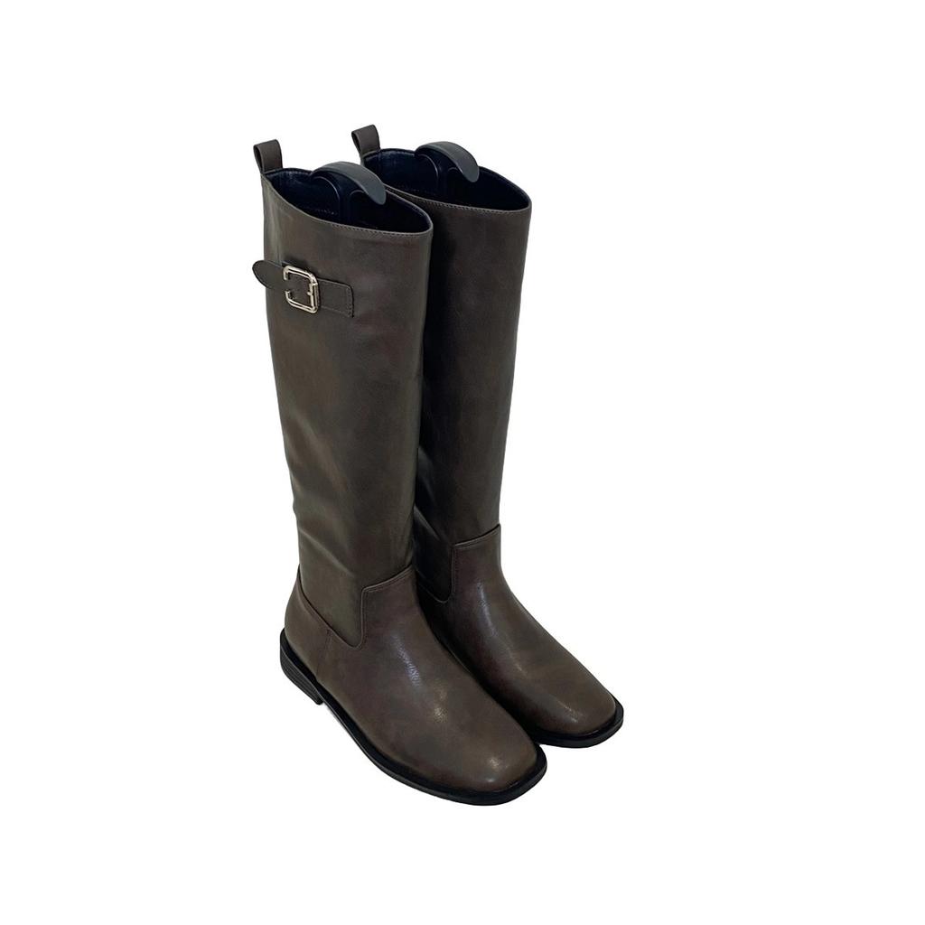 Flat-bottomed Korean Skinny Long Knight Boots Women's Shoes 2025 New Autumn and Winter Black Straight Boots Medium Long Boots