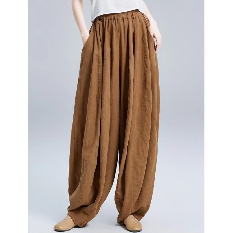 SuperAen Japan Style Literary Solid Color Simple Linen Long Pants Women's Spring New Loose Casual Oversize Pants