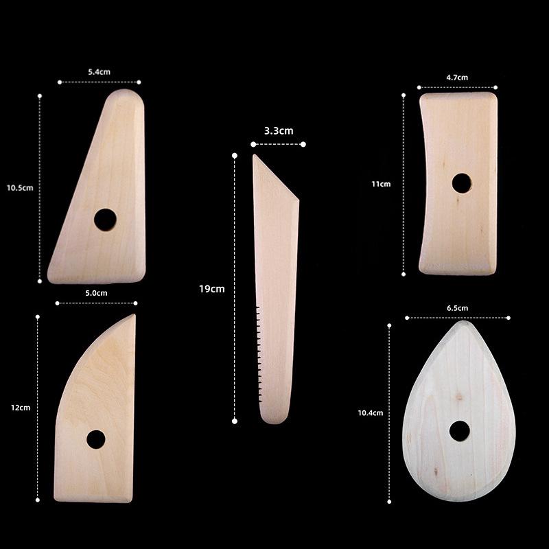 

5-Piece Pottery & Clay Sculpting Tool Set with Wooden Scrapers and Carving Knives 5-piece set