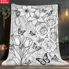 Blackout Floral Butterfly Sketch Pattern Throw Blanket for Couch Home Decor Gift