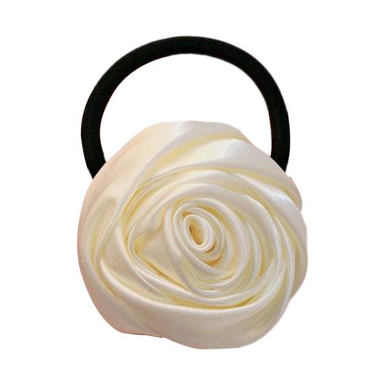 Hair Tie French Style Glossy Satin Rose Flower Decor Handcrafted 3D Petal Design Hair Rope Soft Smooth Fabric Hair Accessory