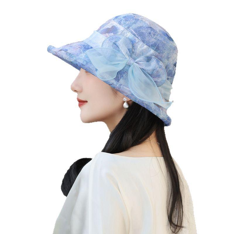 Summer new hat women's light lace bow summer outdoor sunshade sunscreen hat bucket hat