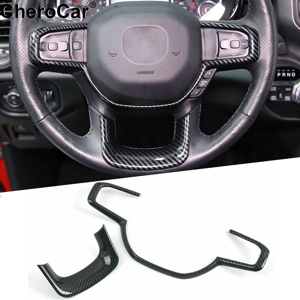Carbon Fiber Interior Steering Wheel Cover Trim Frame For Dodge Ram 1500 2018+