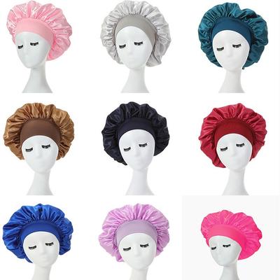 Kopfwickelkappe mit elastischem Band für die Krempe, Nachtmütze, Badehaube, extragroße Schlafhaube aus Satin, seidig, mit hochwertigen schützenden Haarpflege-Tools