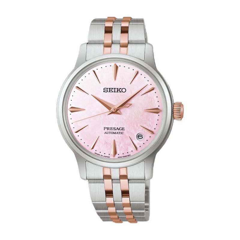 

SEIKO Presage series 50 meters waterproof automatic/manual mechanical movement Steel Strap 34mm women s watch pink dial SRPM06 золотий