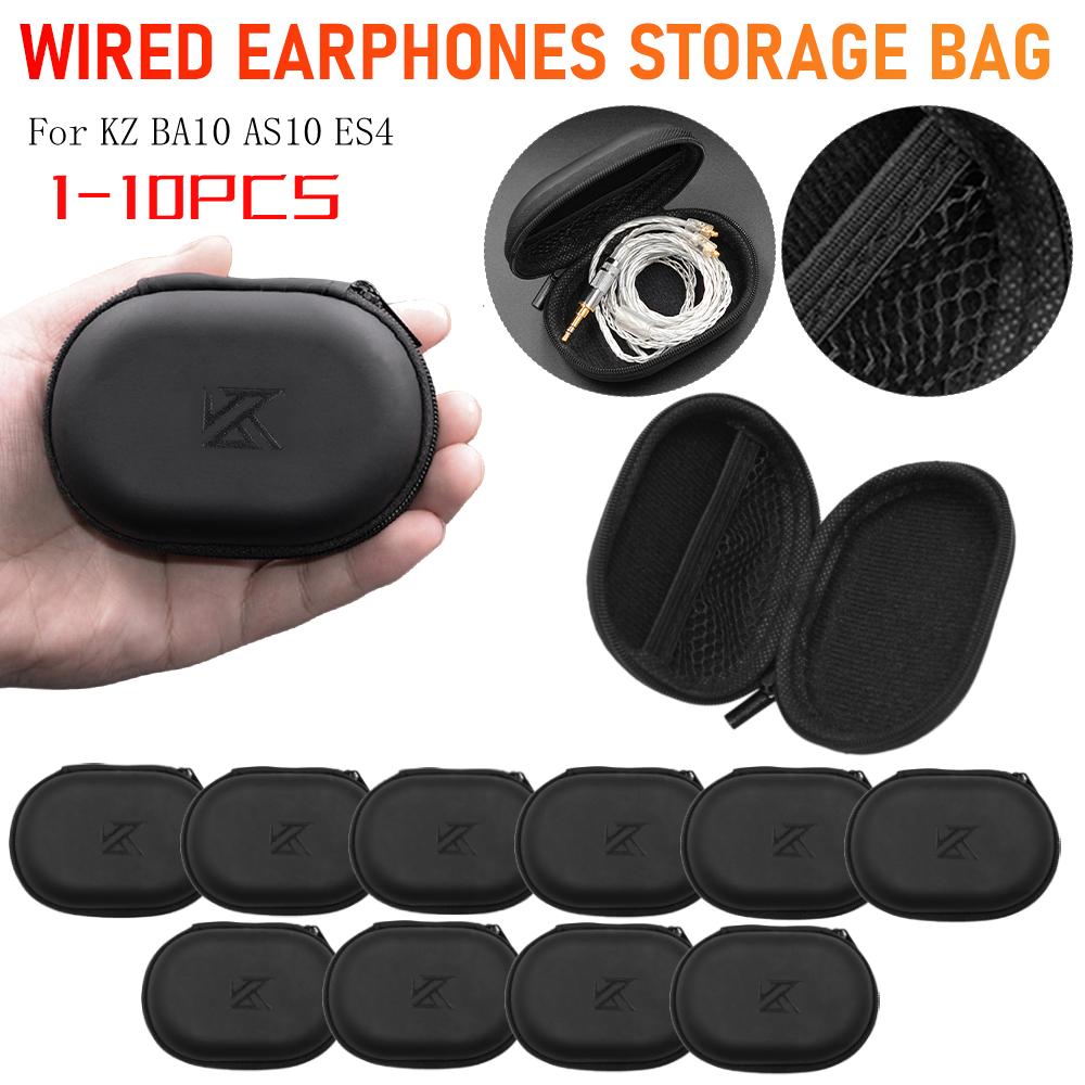 Universal Earphones Case Oval Storage Bag Headphones PU Storage Box Black Portable Hold Storage Box For KZ BA10 AS10 ES4