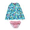 Baby Toddler Girls Rashguard Two Pieces Swimsuit Set Long Sleeve Bathing Suits Ruffled Bikini Bottoms Swimwear