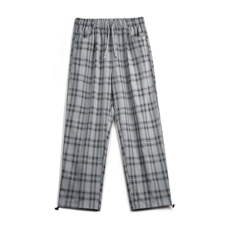 

Madden Parka American Retro Jogger Pants Wide Leg Plaid Pants Yarn-Dyed Loose Thin Drawstring Straight-leg Casual Pants Men s Autumn Black gray Gingham 2XL