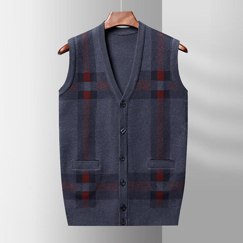 Men's Sweater Cardigan Vest Sleeveless Knit Vest Autumn and Winter New Casual Fashion Jacquard V-neck Button Cardigan