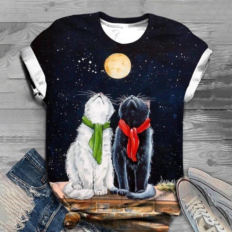 Summer Women's Fashionable Short Sleeve T-Shirts 3d Flower Print Round Neck Pullovers Loose Casual Tops Trendy Women Clothing