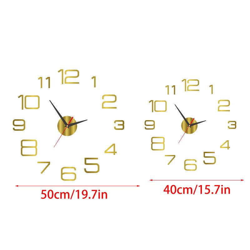 3D Mirror Wall Clock Luminous Modern DIY Frameless Sticker Large Silent Quartz for Living Room Office