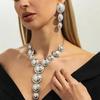 Glossy Drop Earrings Y-Shaped Long Chain Necklace Elegant Round Pendant Necklace  Women Jewelry Set
