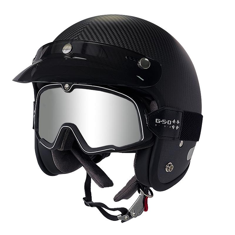 3C Certified Retro Harley Carbon Fiber Motorcycle Helmet, Unisex All-Season Winter Half Helmet