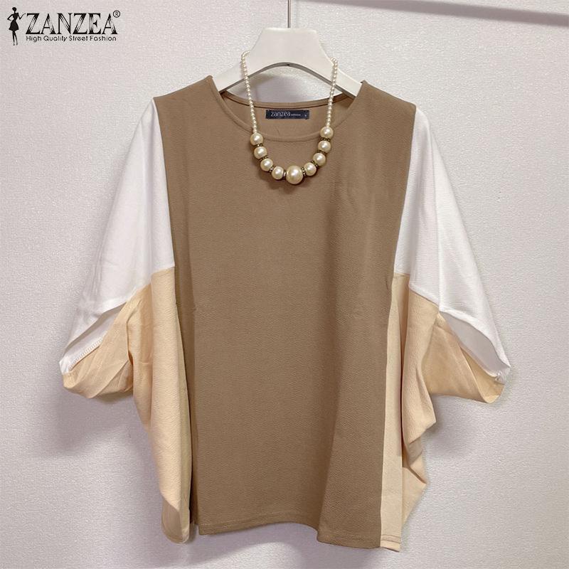 

ZANZEA Женские повседневные футболки без рукавов с круглым вырезом и узором «летучая мышь» в стиле пэчворк