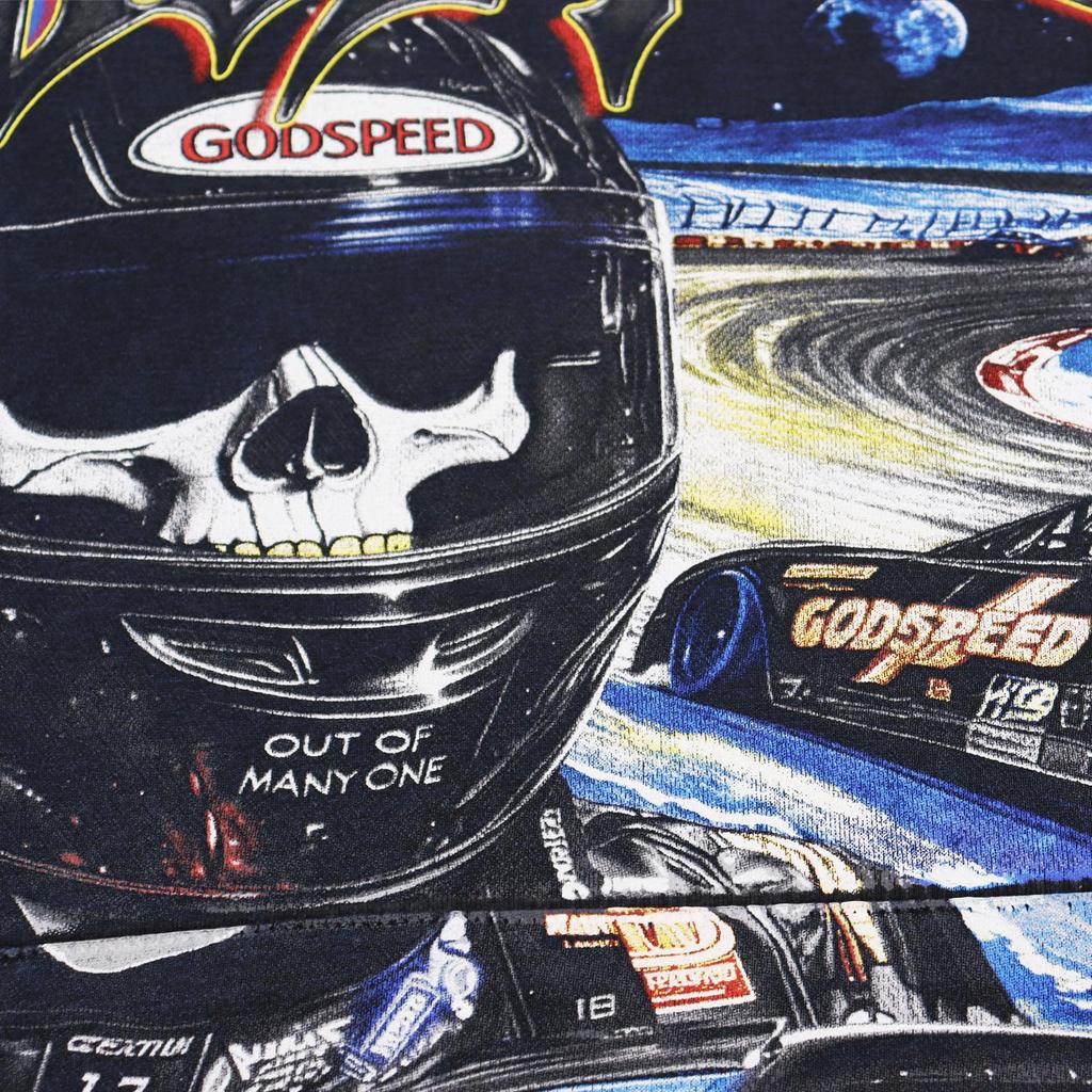 Godspeed Retro Skull Racer Hoodie - Washed-Out Street Rock Style