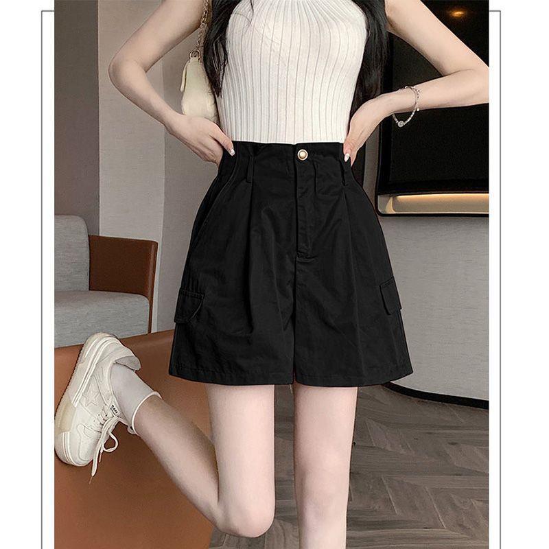 

Spring 2026 Women s High-Waisted Japanese Sweet A-Line Wide-Leg Shorts S 75-90 lbs чёрный