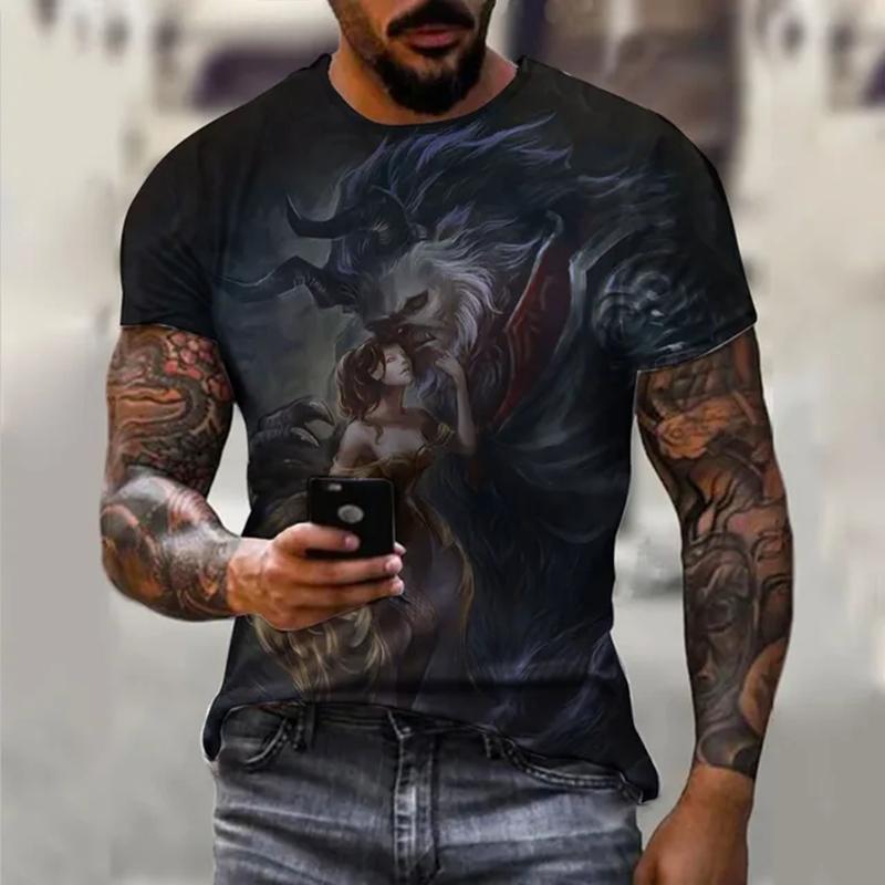 Summer Vintage T Shirts For Men Horror Undead Skull Pattern 3D Printed Short Sleeve Fashion Oversized Tees Casual Wowen's Tops