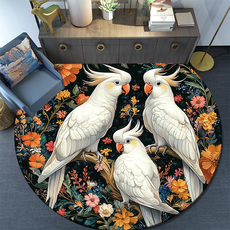 Cockatoos Round Area Rug,Carpet Rug for Living Room Bedroom Sofa Playroom Decor,Non-slip Floor Mat