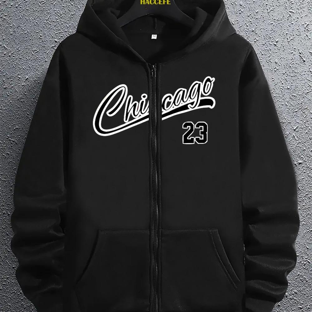 Men's Casual Trendy Letter Zip Hoodie with Letter Print, Hooded Sweatshirt Men's Top