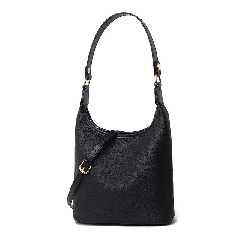 New leather women's bag first layer cowhide simple casual bucket bag shoulder messenger bag women