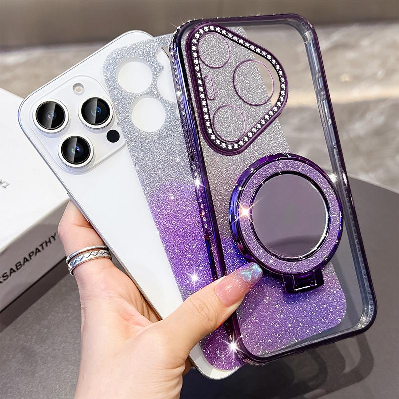 Fashion Diamond Glitter Plating Silicone Soft Case For Huawei P40 Lite P50 Pro P60 P70 Pura 70 Pro Bracket Shockproof Back Cover