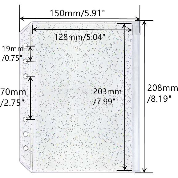 10pcs A5 Cash Stuffing Envelopes Zipper Binder Pockets Clear Glitter PVC 6 Hole Zip Sleeves Loose Leaf Pouches for 6 Ring Binder Planner (A5 5.91" x