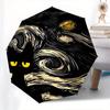 Starry Night Cat Automatic Folding Umbrella  8 Ribs, Durable Iron Frame, Bright Color Pattern Compact Travel Umbrella, Suitable for Outdoor,