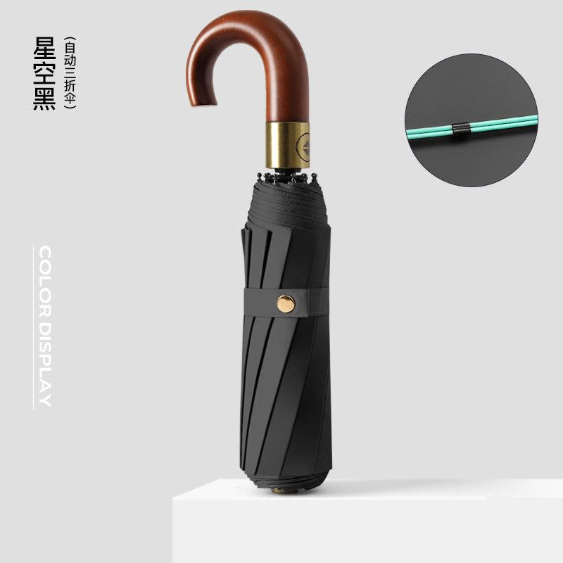 New 10-bone Automatic Color Glue Sunscreen Umbrella, Automatic Wooden Curved Handle Can Be Brushed Umbrella