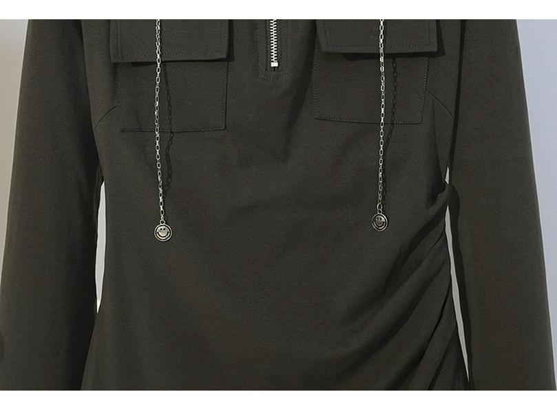 2023 Autumn Hooded Zipper Slit Dress for Women - Large Size, Slimming, Belly-Covering, Age-Reducing Style