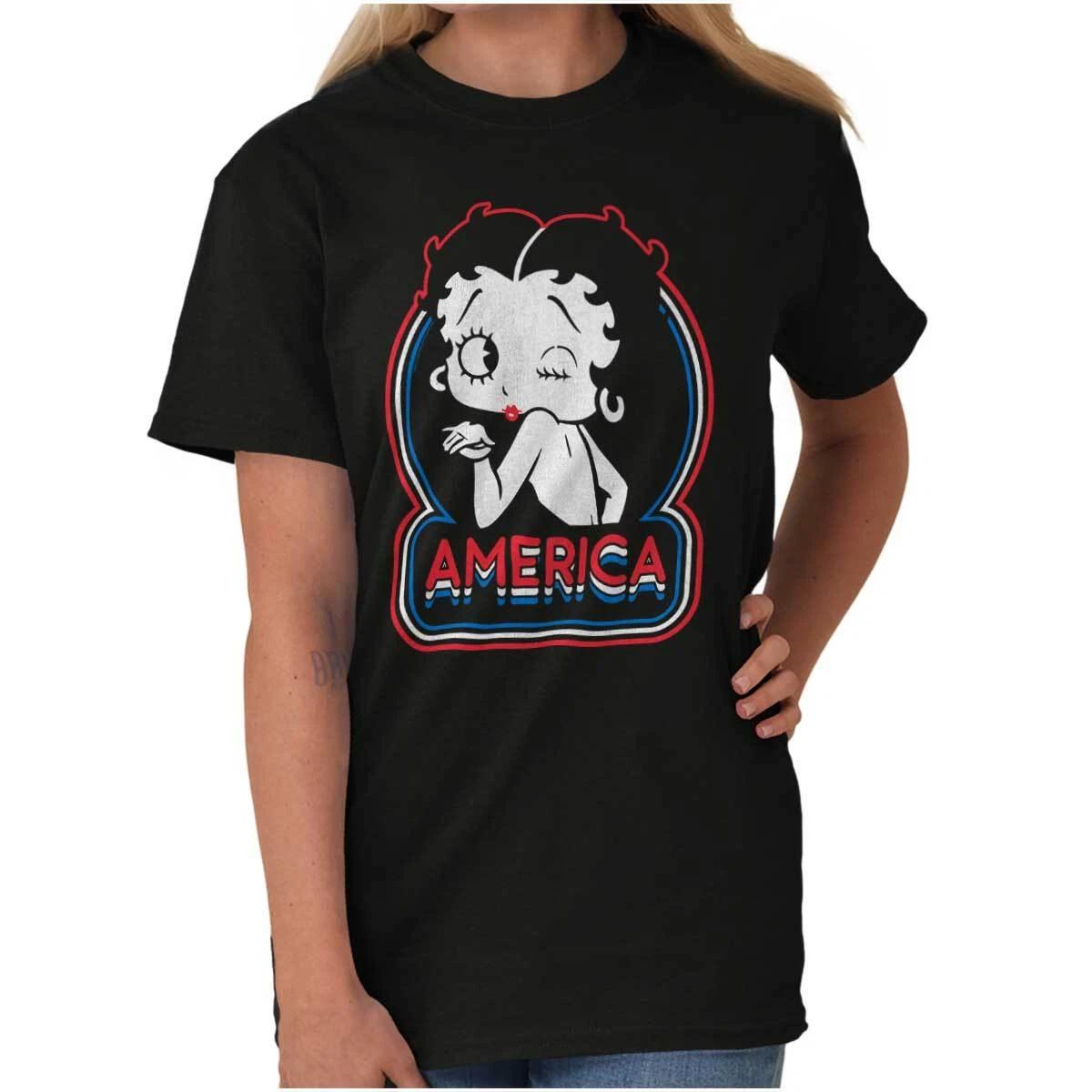Betty Boop America Retro Patriotic Cartoon Womens Graphic Crewneck T Shirt Tee XXXL