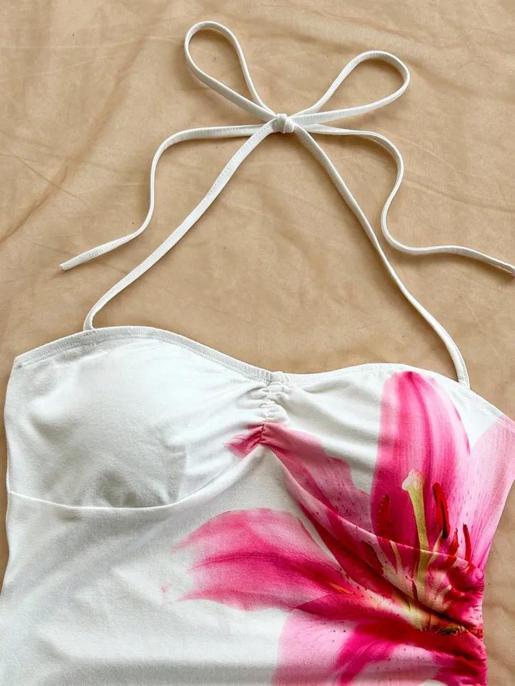 Dresses Phumee Backless Halter Neck Floral Print Back Tie AE018
