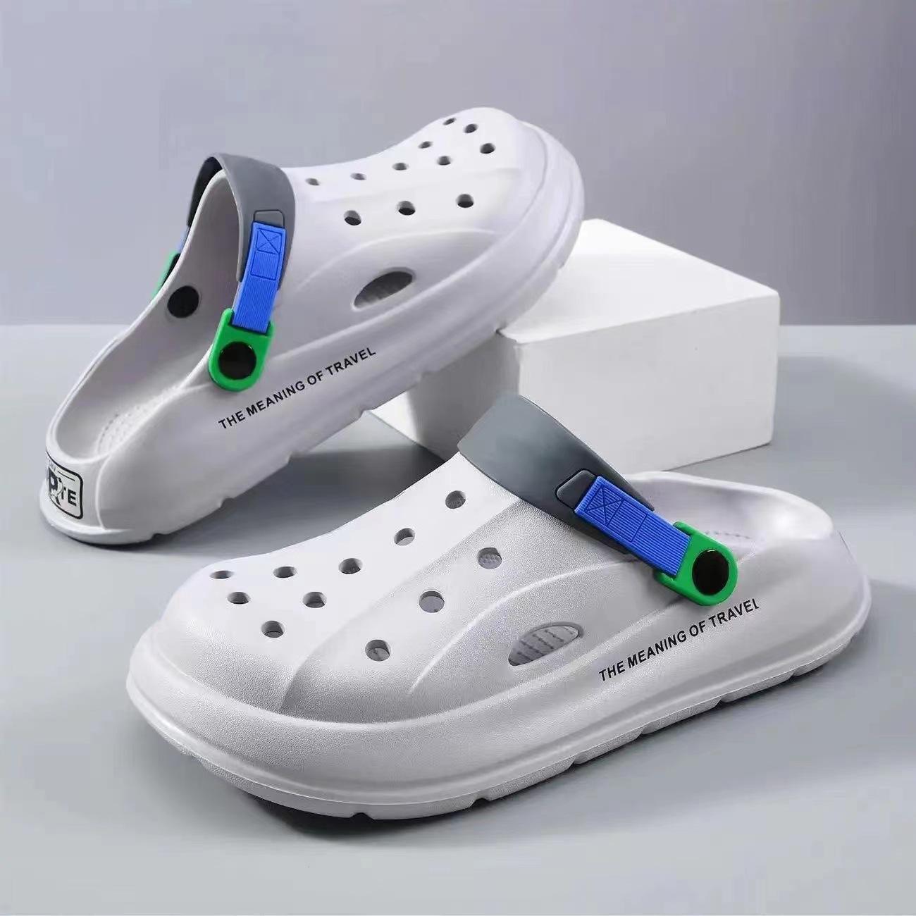 

Hole shoes men s summer trend outer wear beach sandals men s two wear non-slip and wear-resistant bag head half slippers 44-45 [one size smaller]