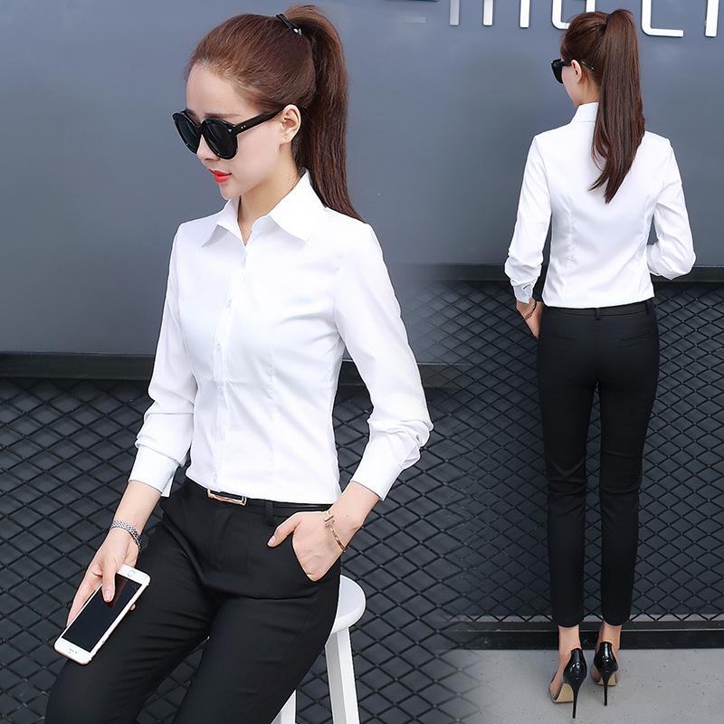 2024 Spring Women's Slim Fit Solid Color Long Sleeve Korean Style Single-Breasted Shirt