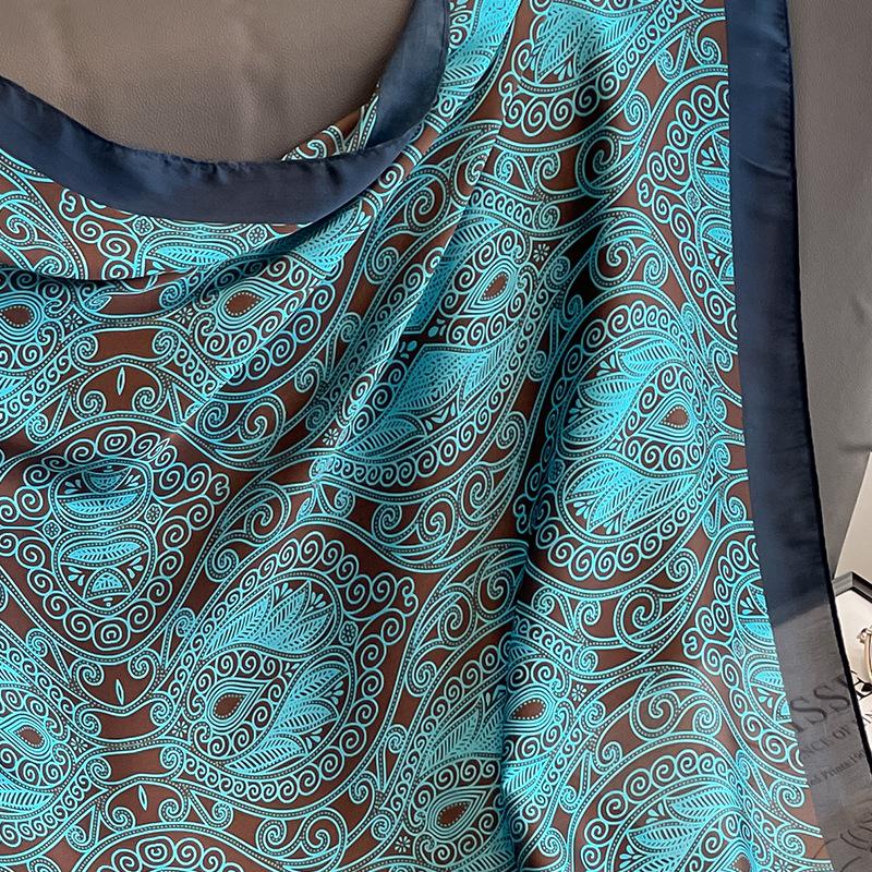 Blue Pattern 111cm Imitation Silk Travel Silk Scarf Dual-purpose Fashion Scarf Scarf Sunscreen Versatile Temperament Shawl